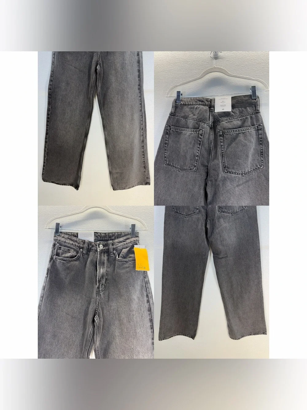 H&M Wide Leg High Waist Jeans‎ US 4 Gray Wash Full Length NWT